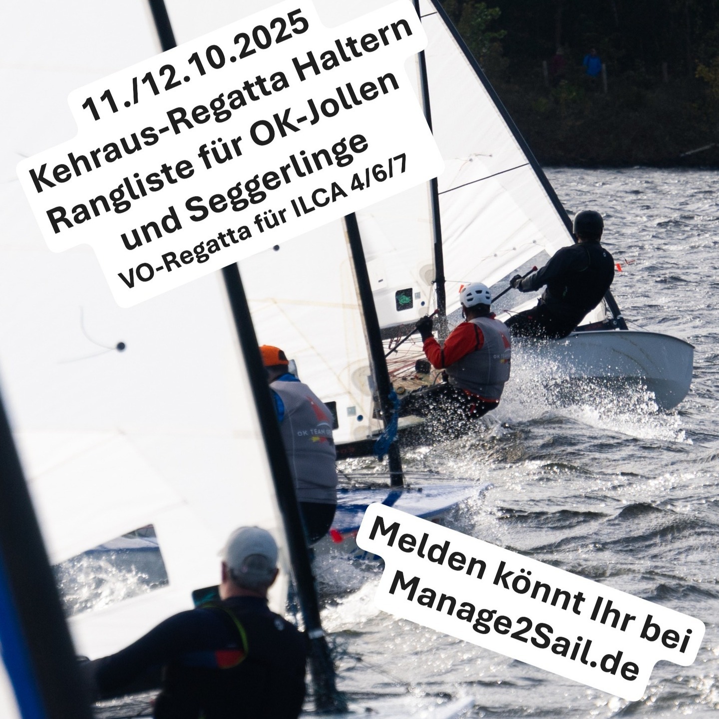 Am 11./12.10.2025 könnt Ihr in Haltern am See die Kehraus-Regatta mitsegeln. Diese ist als Rangliste für OK-Jollen und Seggerlinge ausgeschrieben. Die ansässigen ILCA 4/6/7 können ebenfalls mitsegeln. Infos und die Möglichkeit zu melden gibt es in M2S unter https://www.manage2sail.com/de-DE/event/Kehraus2025#!/ 
Wir freuen uns auf Eure Meldungen!

#segeln #regatta #halternamsee #scst #stevertal #okjolle #Seggerling #Kehraus #Haltern